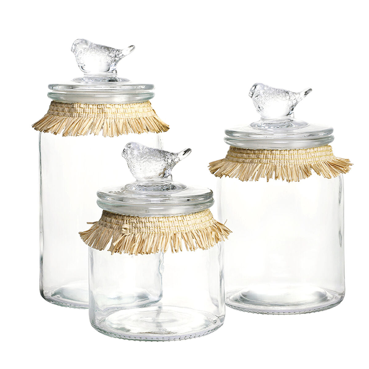 Set di 3 Barattoli DKD Home Decor Cristallo Naturale Trasparente Fibra (11 x 11 x 22 cm)