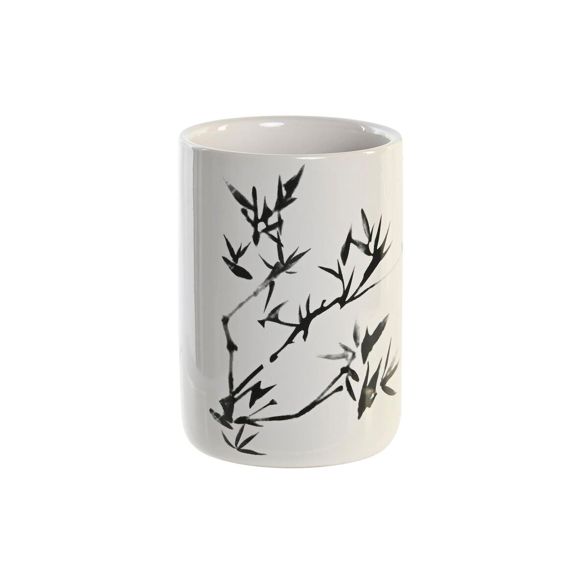 Portaspazzolini da Denti DKD Home Decor Nero Legno d'albero della gomma Bianco Gres (7,6 x 7,6 x 11 cm)