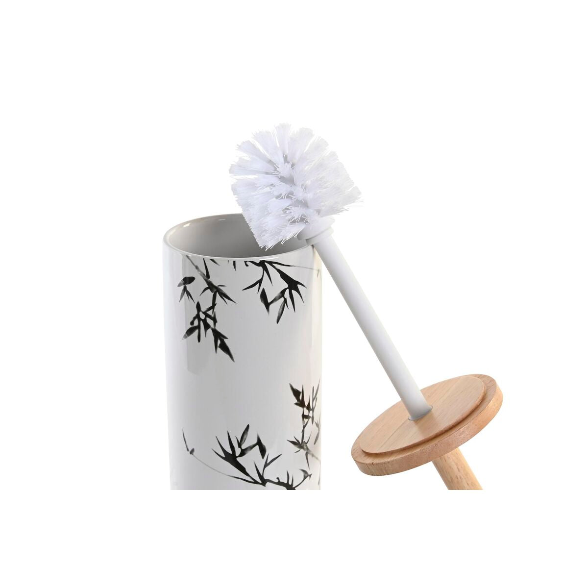 Scopino per il Bagno DKD Home Decor Nero Metallo Bianco Bambù Gres (10 x 10 x 38,5 cm)
