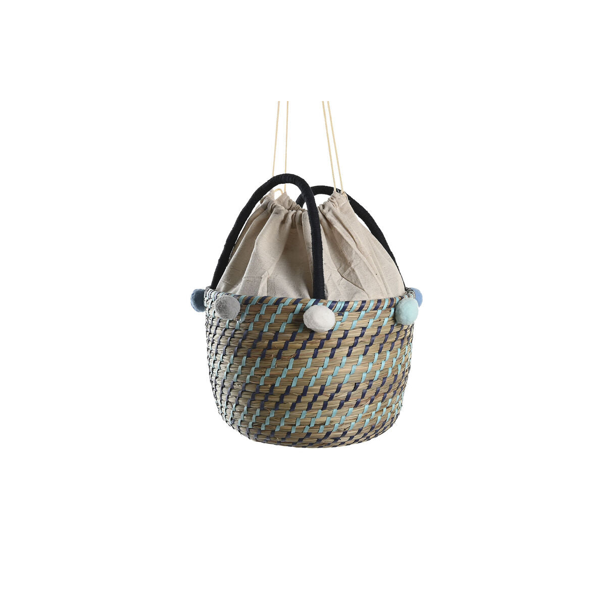 Set di Cestini DKD Home Decor Poliestere Pompon 43 x 43 x 43 cm Erba di mare