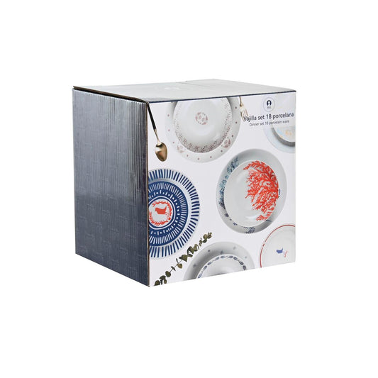 Set di Stoviglie DKD Home Decor Porcellana Azzurro Rosa Bianco 27 x 27 x 3 cm 18 Pezzi