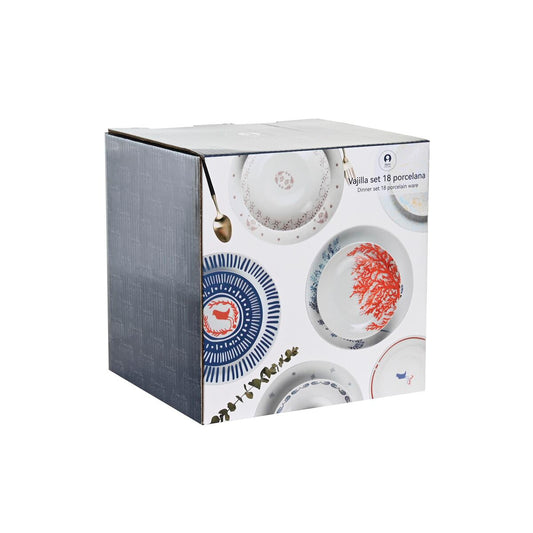 Set di Stoviglie DKD Home Decor Porcellana Rosso Azzurro Bianco 27 x 27 x 3 cm 18 Pezzi