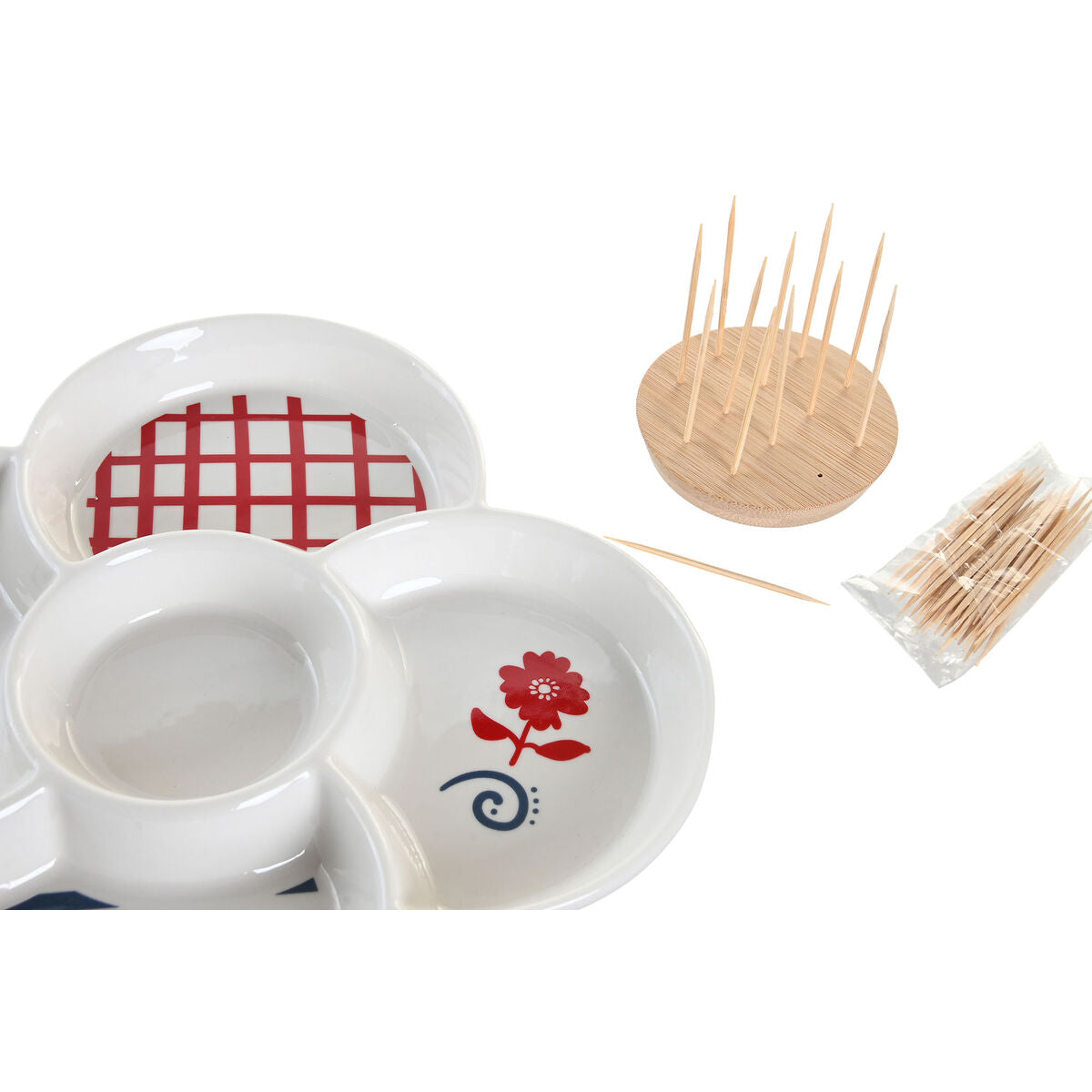 Set da Aperitivo DKD Home Decor Rosso Azzurro Bianco Gres Mediterraneo Case (22 x 22 x 7 cm)