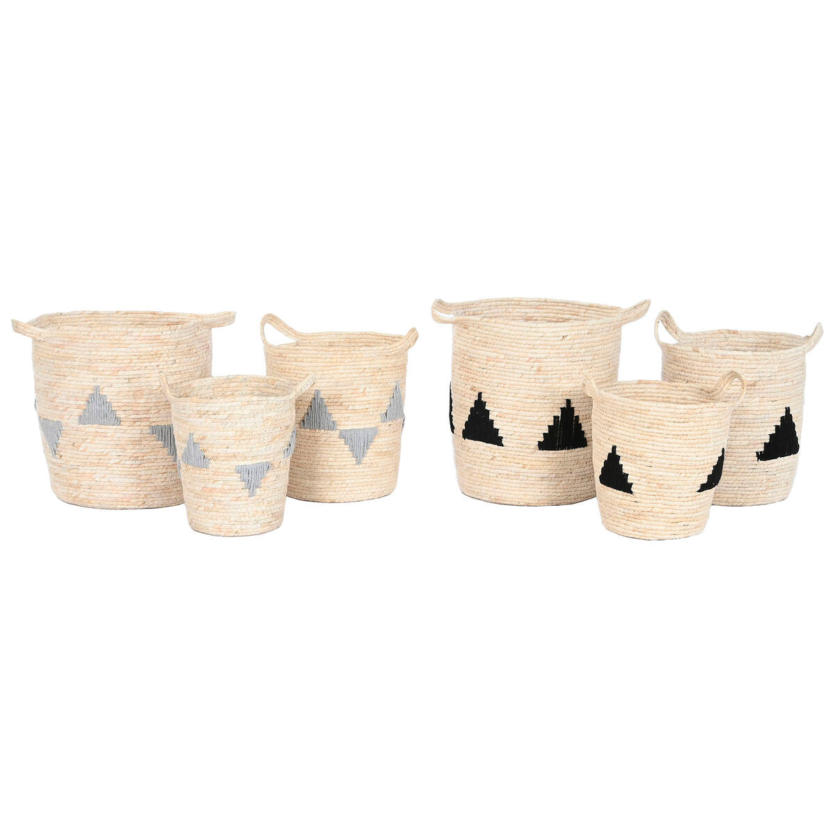 Set di Cesti Home ESPRIT Nero Grigio Naturale Erba di mare Boho 33 x 33 x 40 cm (2 Unità)