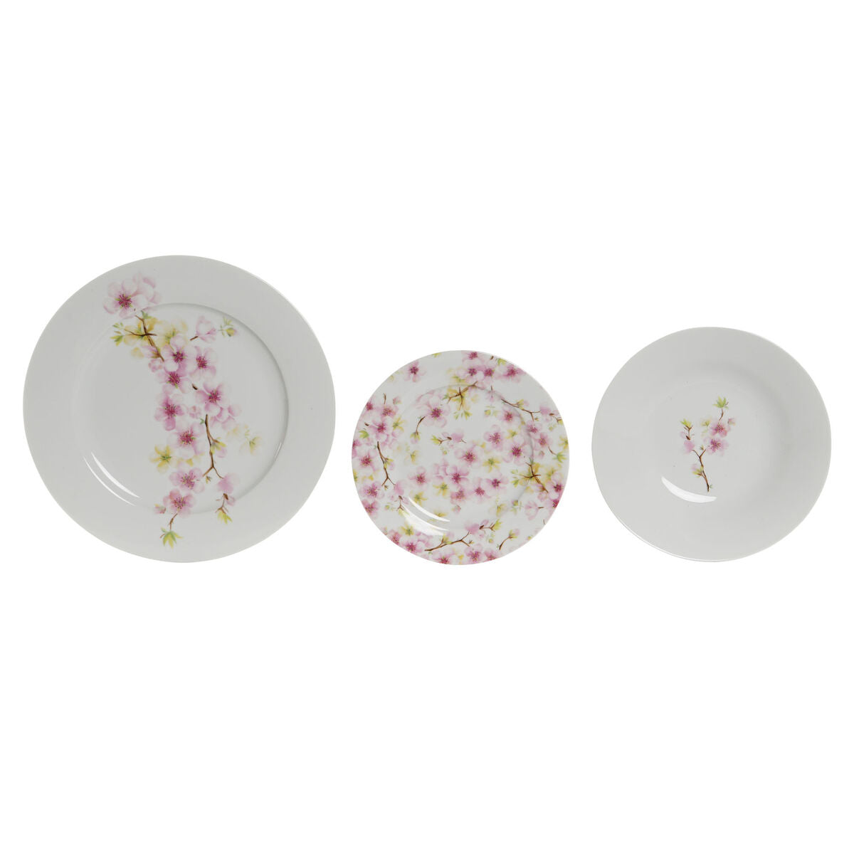 Set di Stoviglie Home ESPRIT Bianco Verde Rosa Porcellana 18 Pezzi 27 x 27 x 2 cm