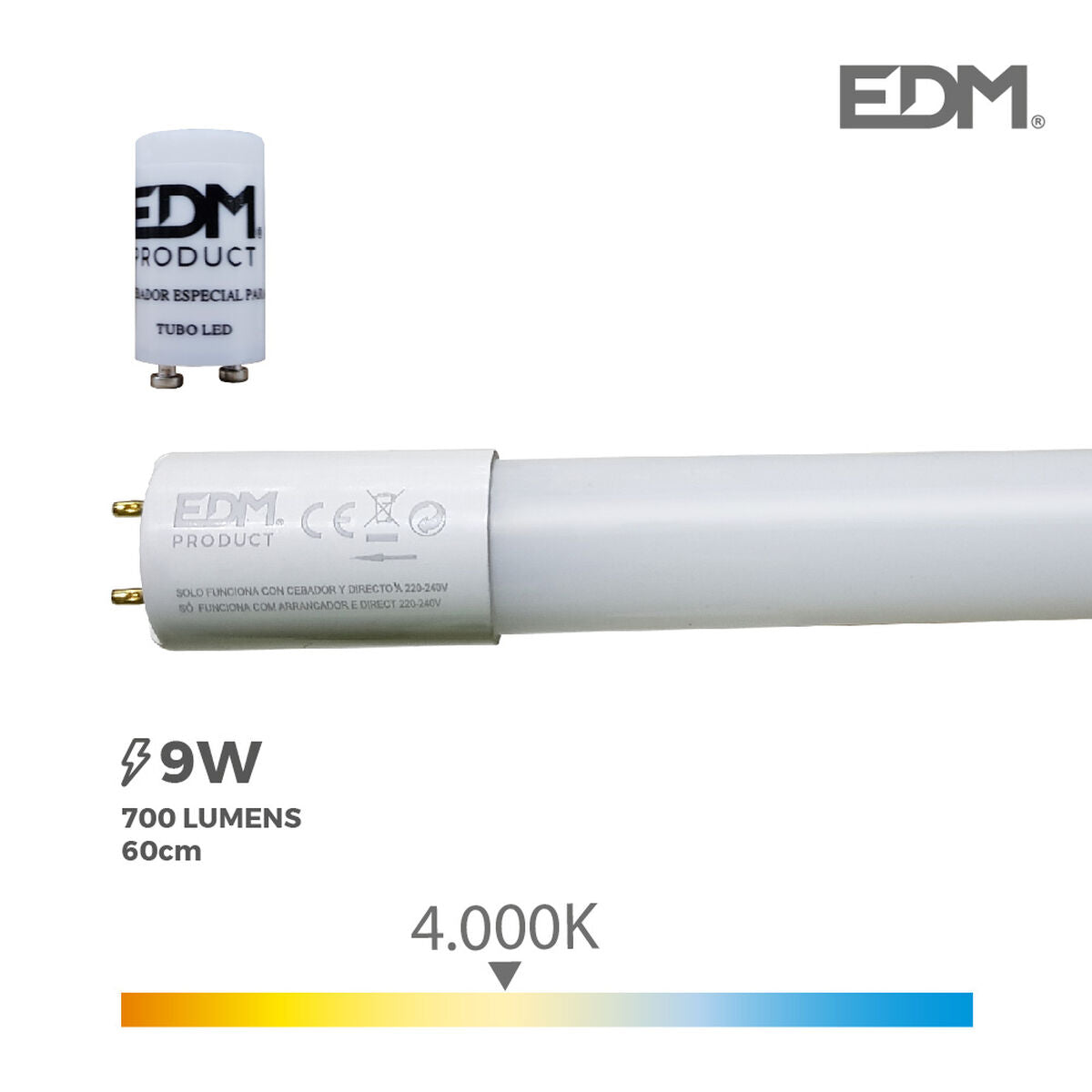Tubo LED EDM 9 W T8 F 700 lm (4000 K)