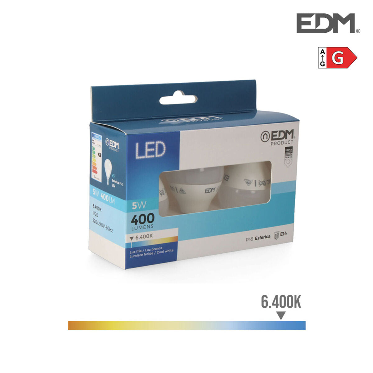 Lampadina LED EDM 5 W E14 G 400 lm (6400K)