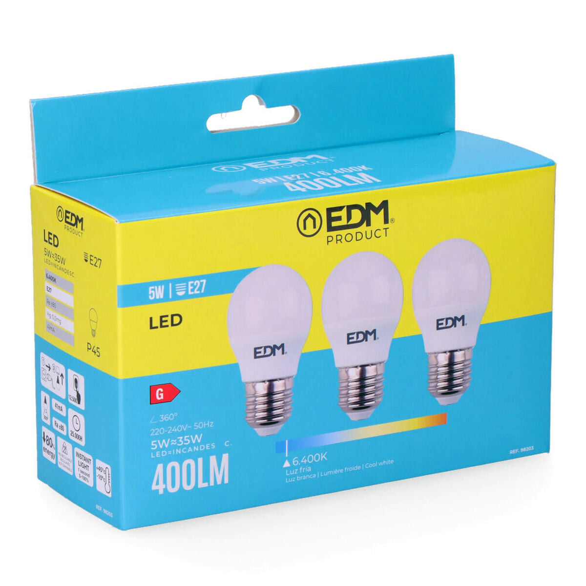 Lampadina LED EDM E27 5 W G 400 lm (6400K)