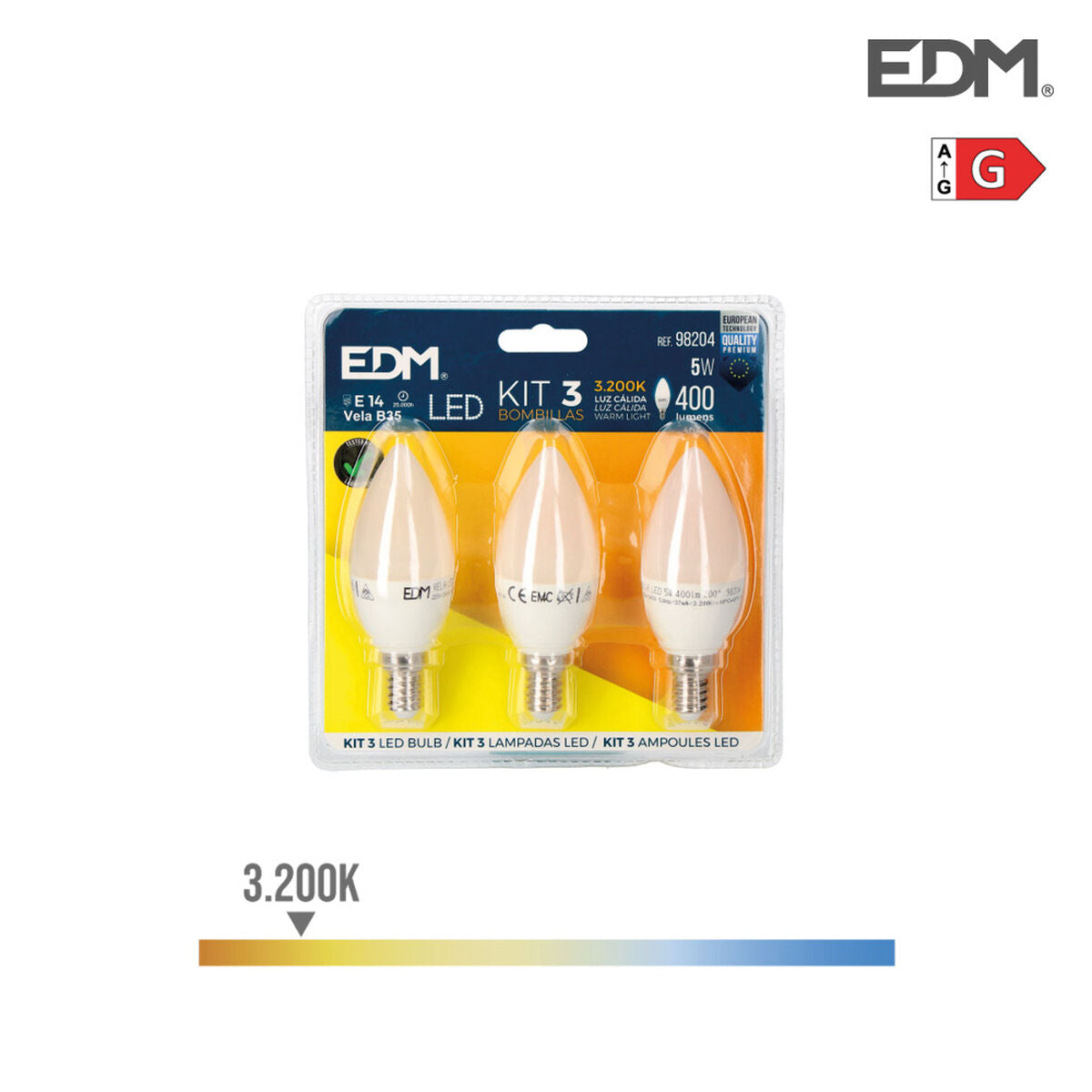 Lampadina Candela EDM 5 W E14 G 400 lm (3200 K)