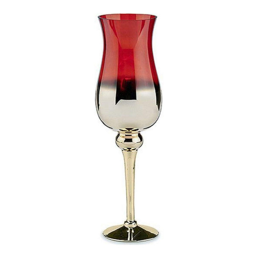 Portacandele Rosso Vetro Oro (13 x 45 x 13 cm)