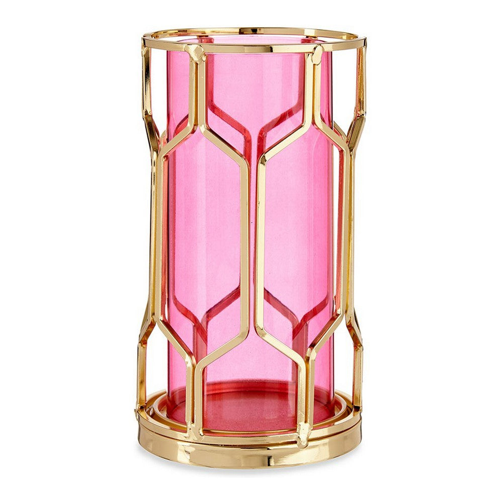 Portacandele Rosa Dorato Metallo Vetro (11,5 x 19,5 x 11,5 cm)