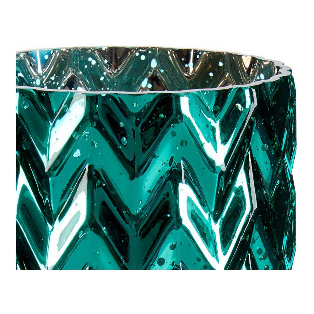 Vaso Intaglio Spiga Vetro Turchese (11,3 x 19,5 x 11,3 cm)