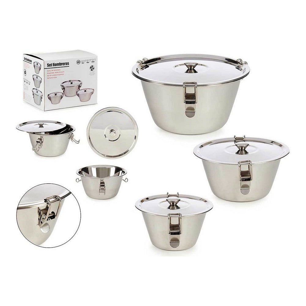 Set di 3 scatole porta pranzo Acciaio inossidabile Argentato (3 Pezzi)