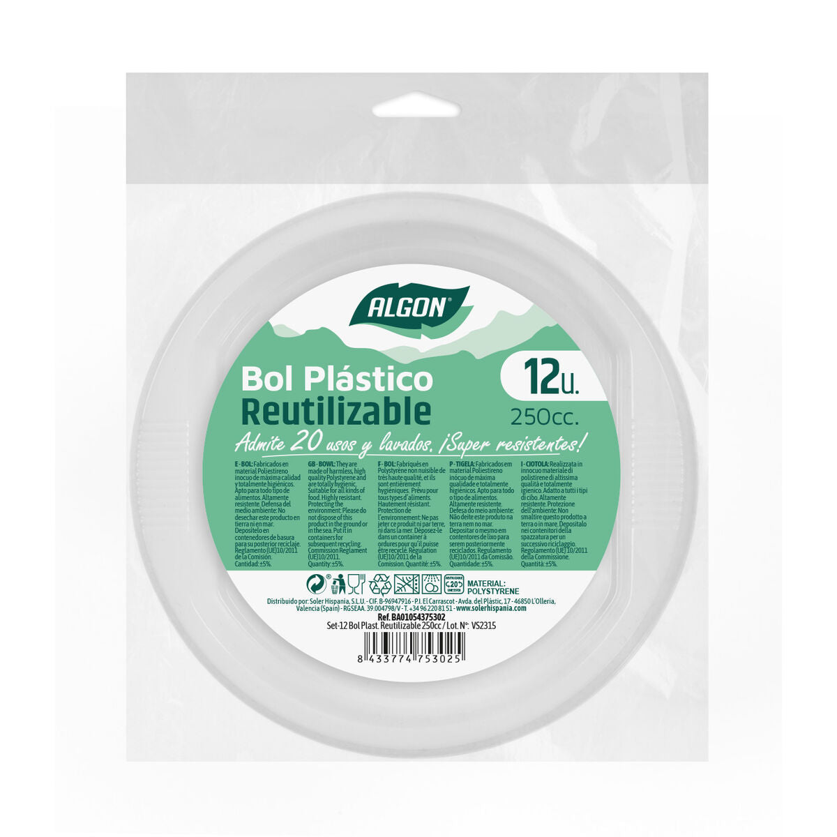 Set di ciotole riutilizzabili Algon Rotondo Bianco 12 x 12 x 5 cm Plastica 12 Unità