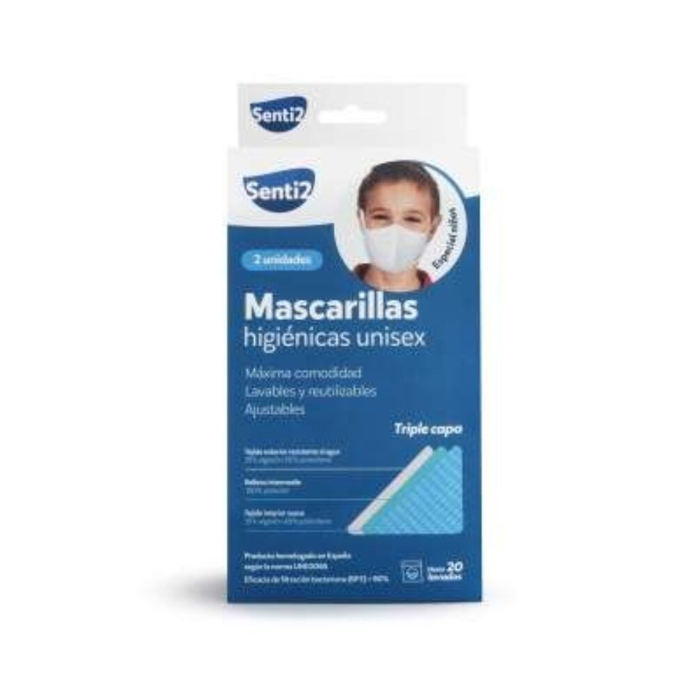Mascherina Igienica in Stoffa Riutilizzabile Senti2 Bianco Per bambini (2 pezzi)