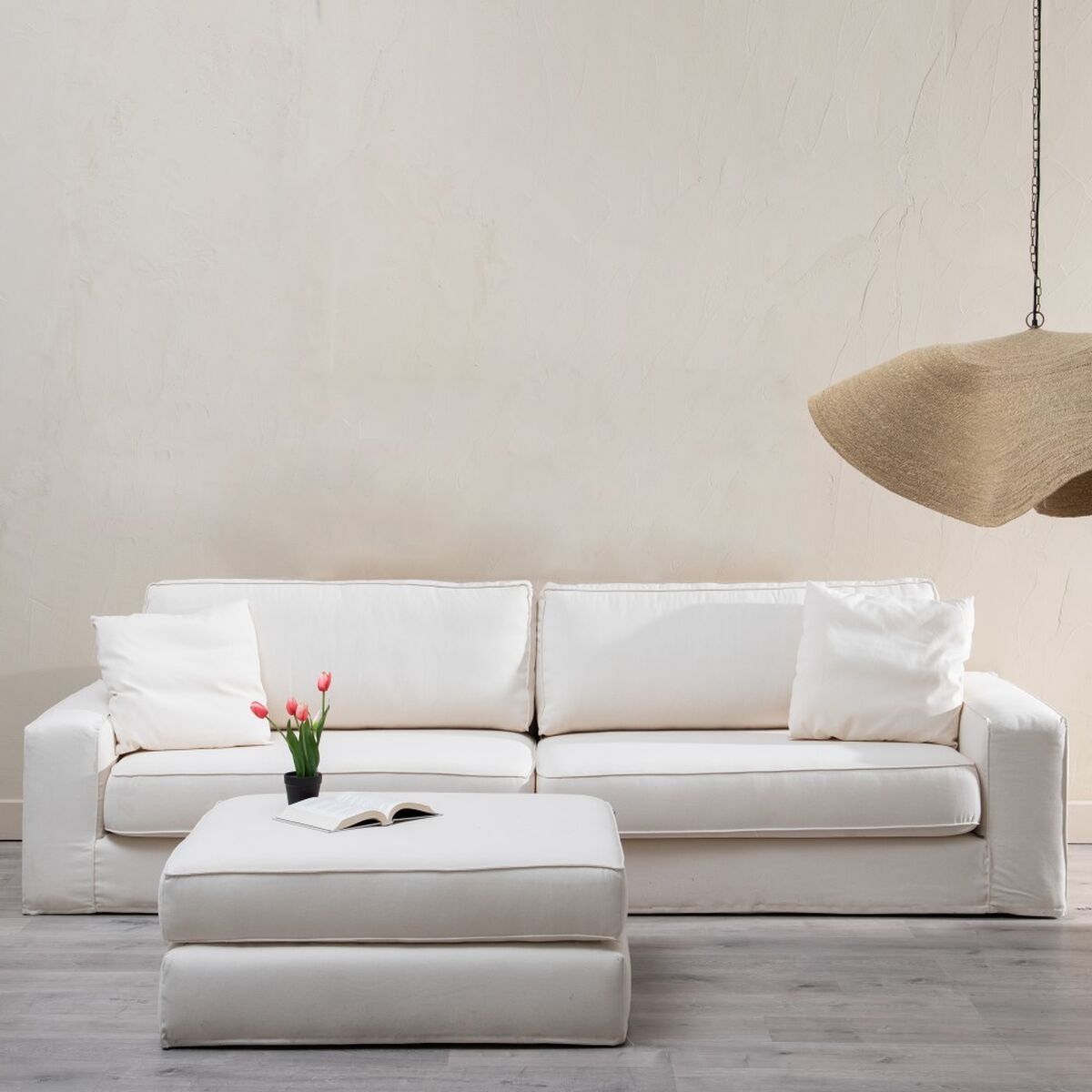Puff 100 x 80 x 44 cm Tessuto Sintetico Crema