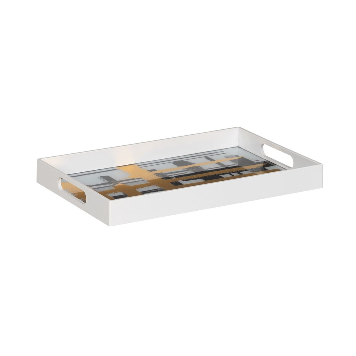 Vassoio per aperitivi Bianco Nero Dorato PVC Cristallo Astratto 45 x 31 x 4,2 cm (2 Unità)