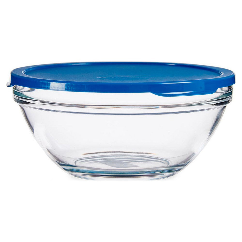 Porta Pranzo Rotondo con Coperchio Azzurro Trasparente Plastica Vetro (2500 ml)