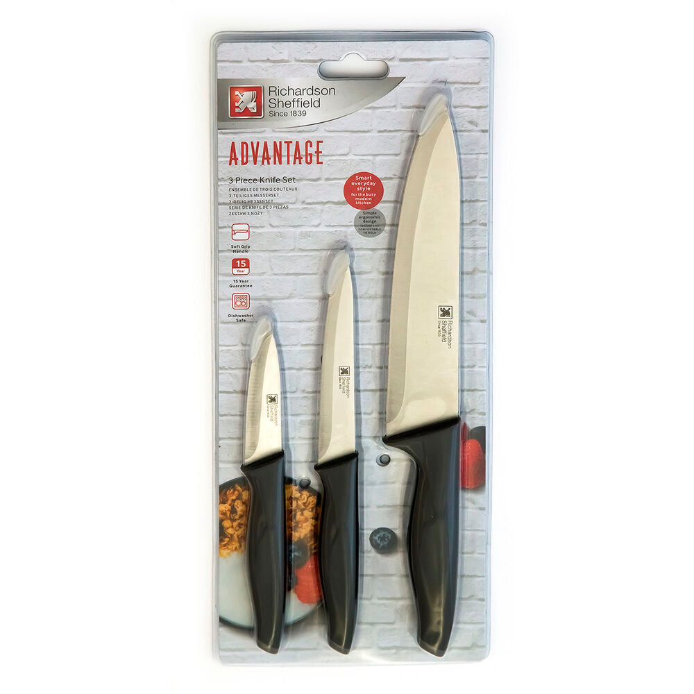 Set di Coltelli Richardson Sheffield Advantage 3 Pezzi Nero Metallo
