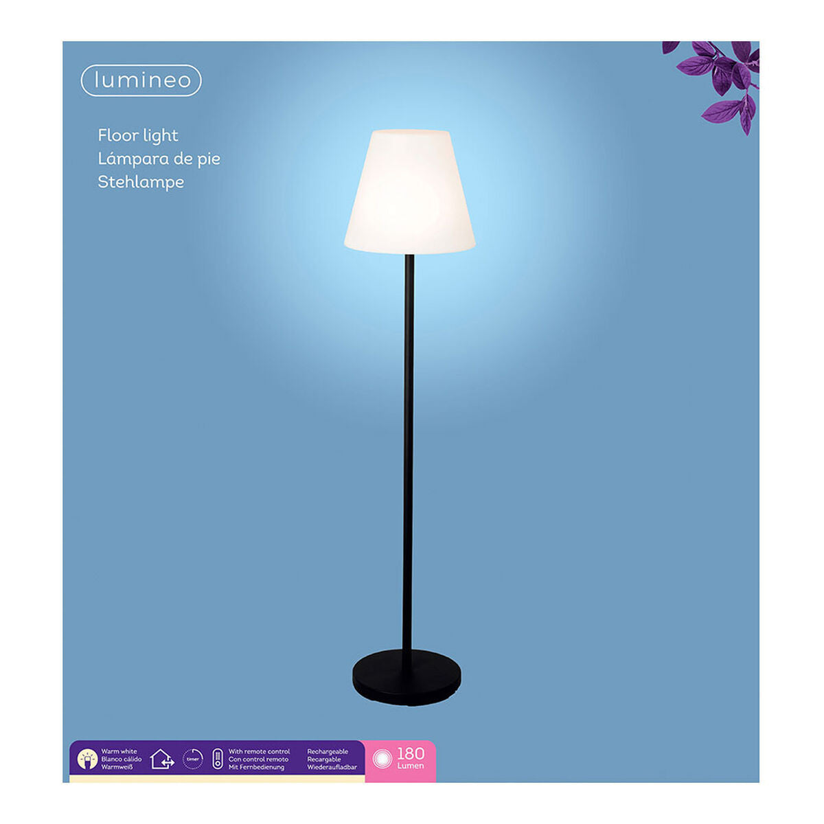 Lampada da Terra Lumineo 894459 Nero 150 cm Ricaricabile