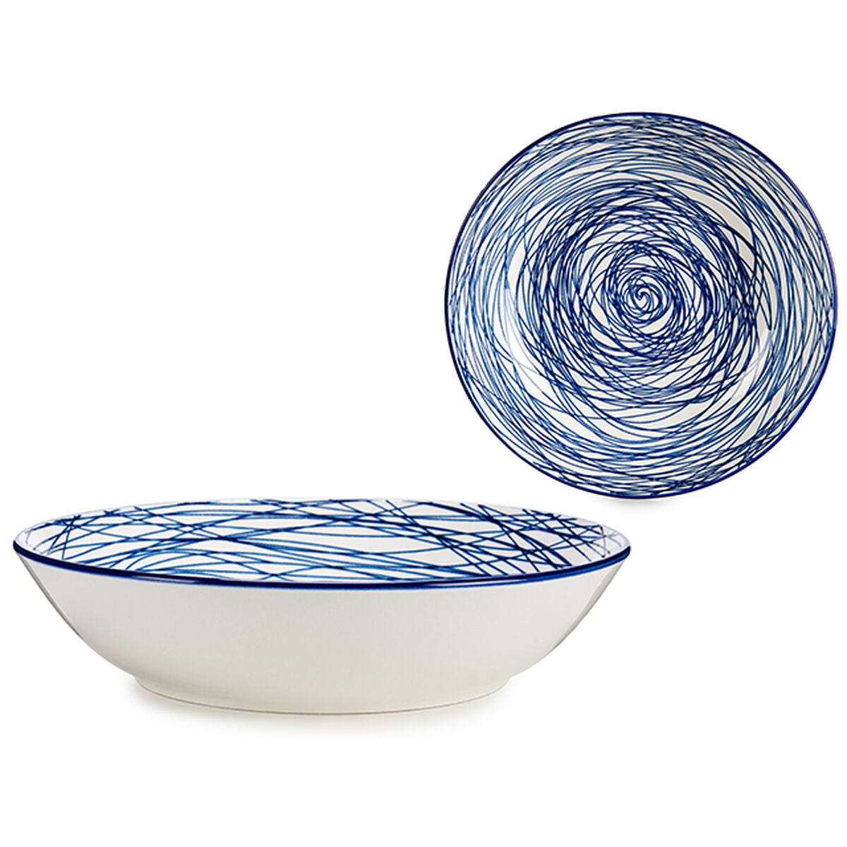 Piatto Fondo Righe Porcellana Azzurro Bianco 6 Unità (20 x 4,7 x 20 cm)