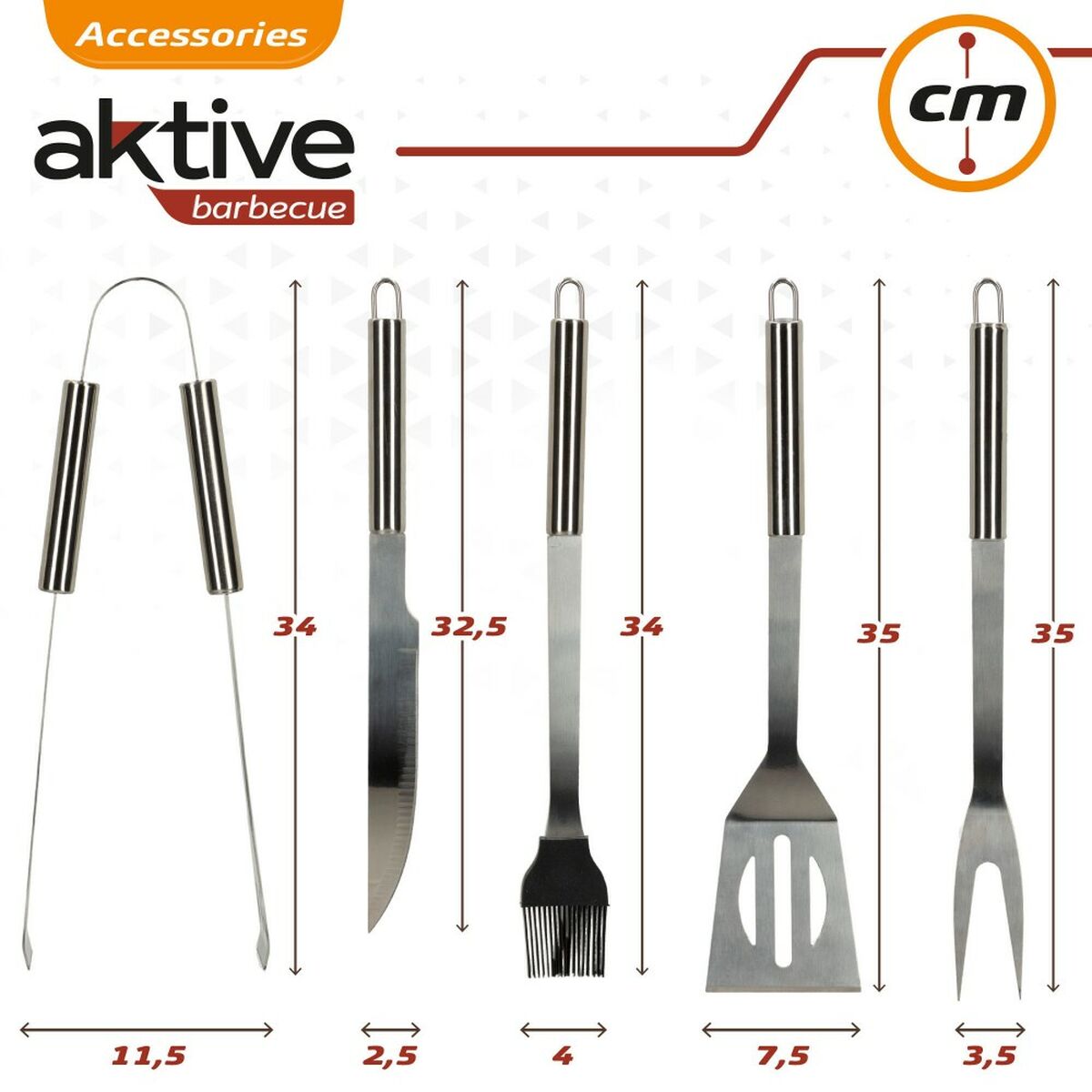 Utensili per barbecue Aktive 7,5 x 35 x 1,9 cm Acciaio inossidabile Silicone 12 Unità (5 Pezzi)