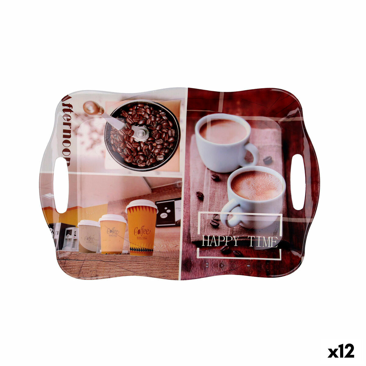 Vassoio per la colazione Quid Habitat Multicolore Plastica 34 x 25 x 2 cm Con manici Caffè (12 Unità)