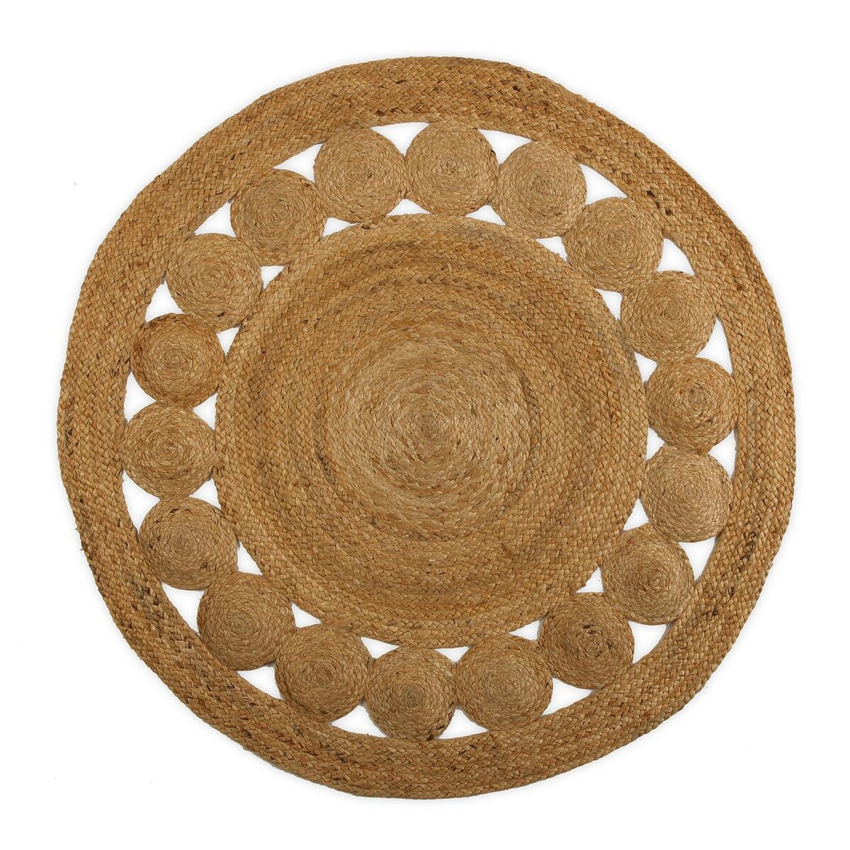 Tappeto Versa Ø 120 cm Cerchi Rattan Juta