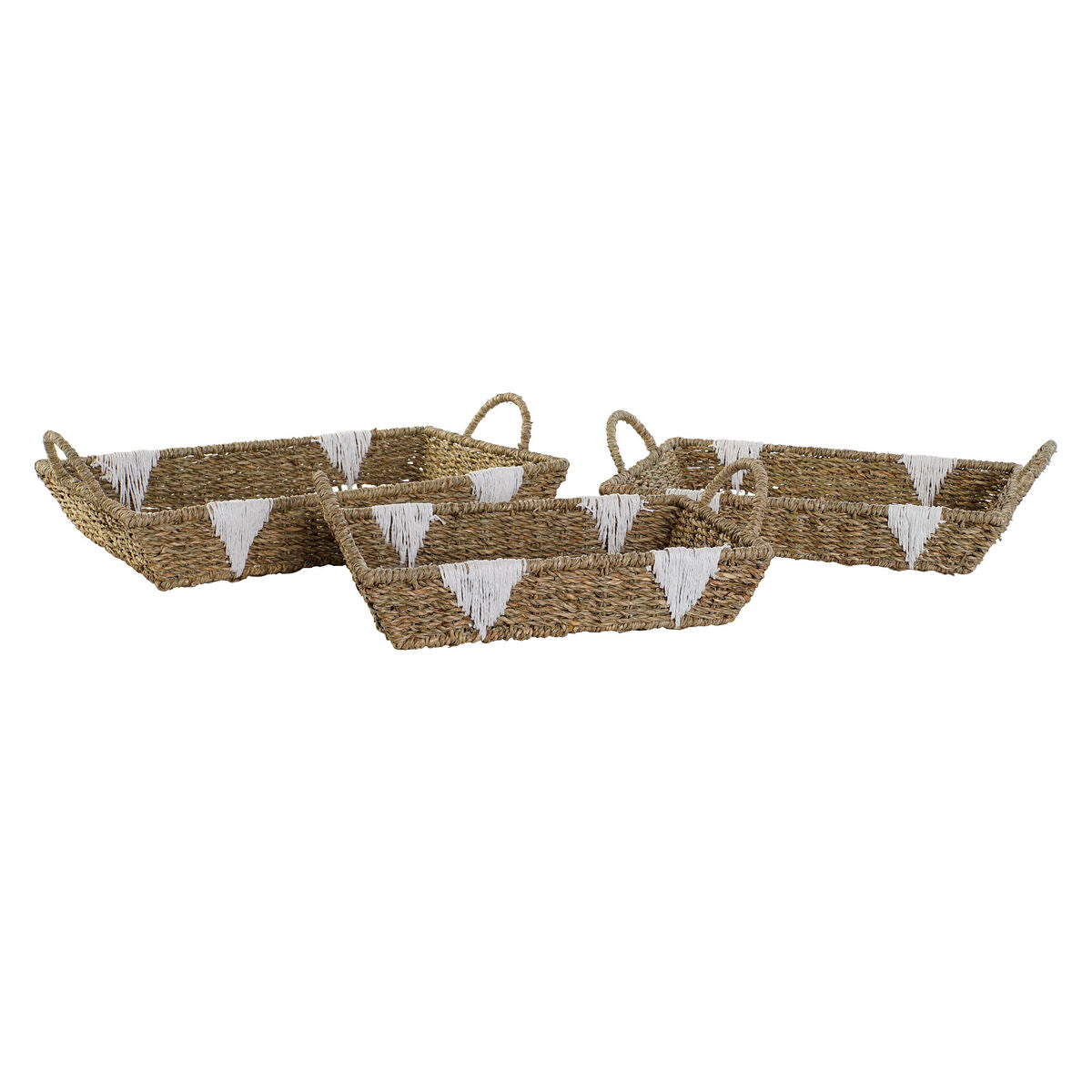 Set di Vassoi Home ESPRIT Bianco Naturale Metallo Boho 51 x 30,5 x 13 cm (3 Unità)