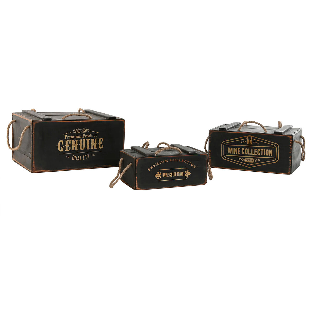 Scatole per conservare Home ESPRIT Nero Legno di abete 38 x 24 x 20 cm 3 Pezzi