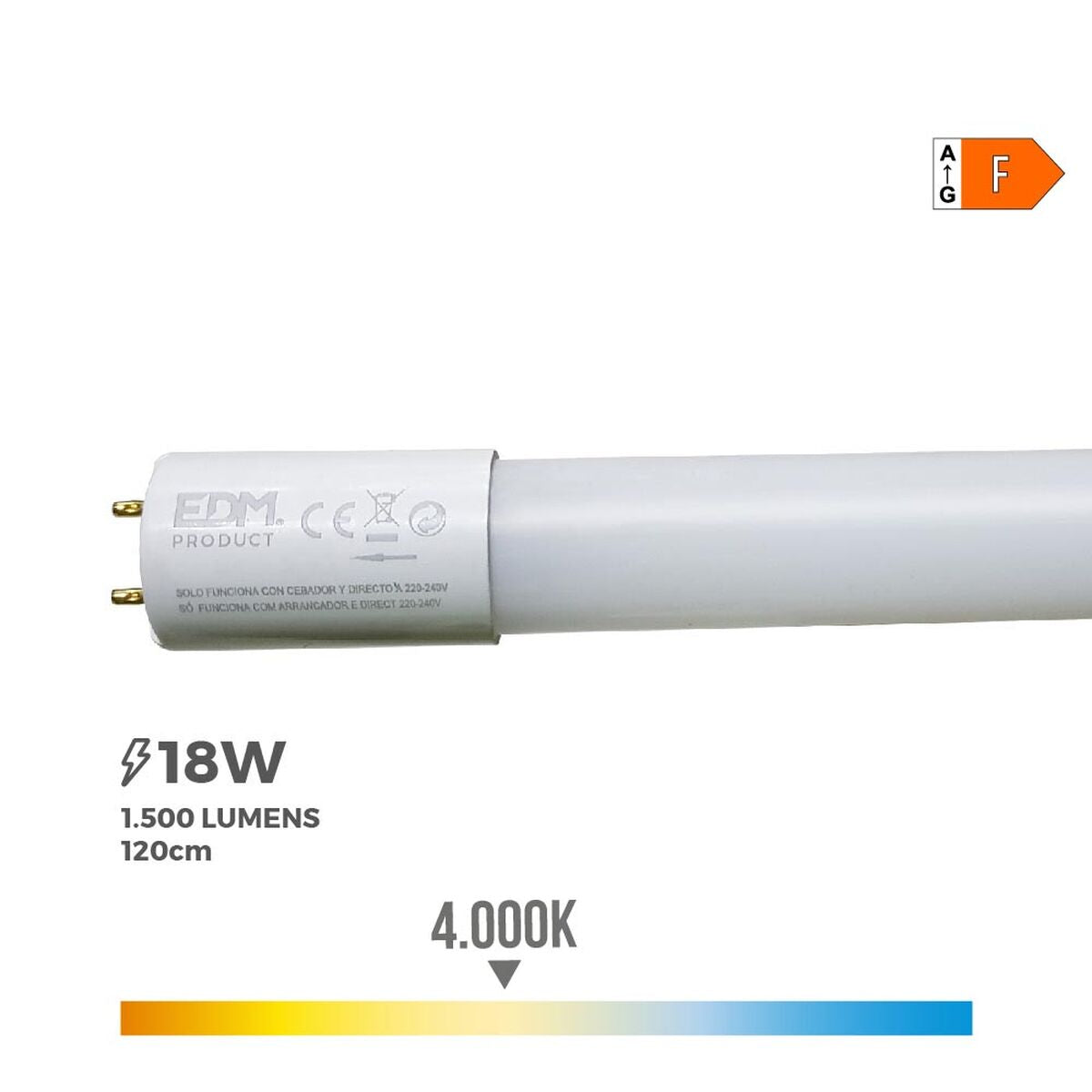 Tubo LED EDM A+ T8 18 W 1500 Lm (4000 K)