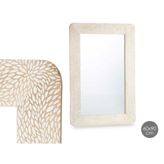 Specchio da parete Bianco Marrone Legno di mango Fogli 90 x 60 x 2 cm
