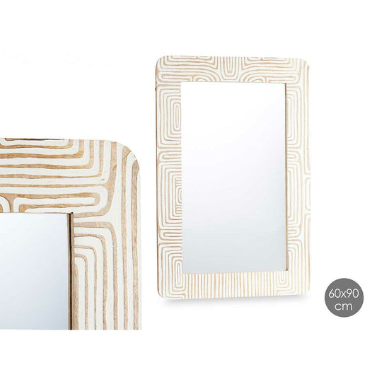 Specchio da parete Bianco Marrone Legno di mango Curva 90 x 60 x 2 cm