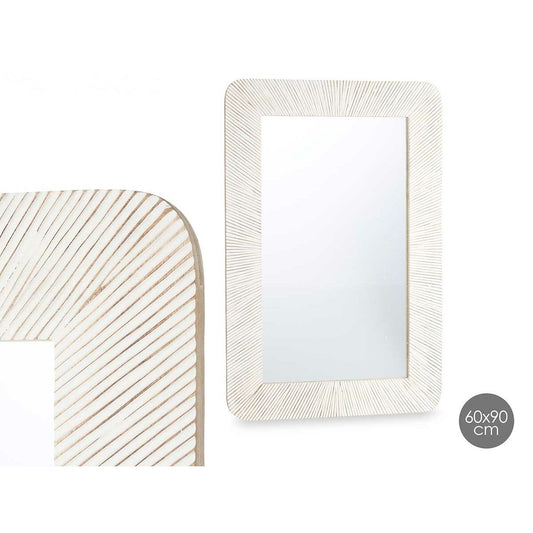 Specchio da parete Bianco Marrone Legno di mango Righe 90 x 60 x 2 cm