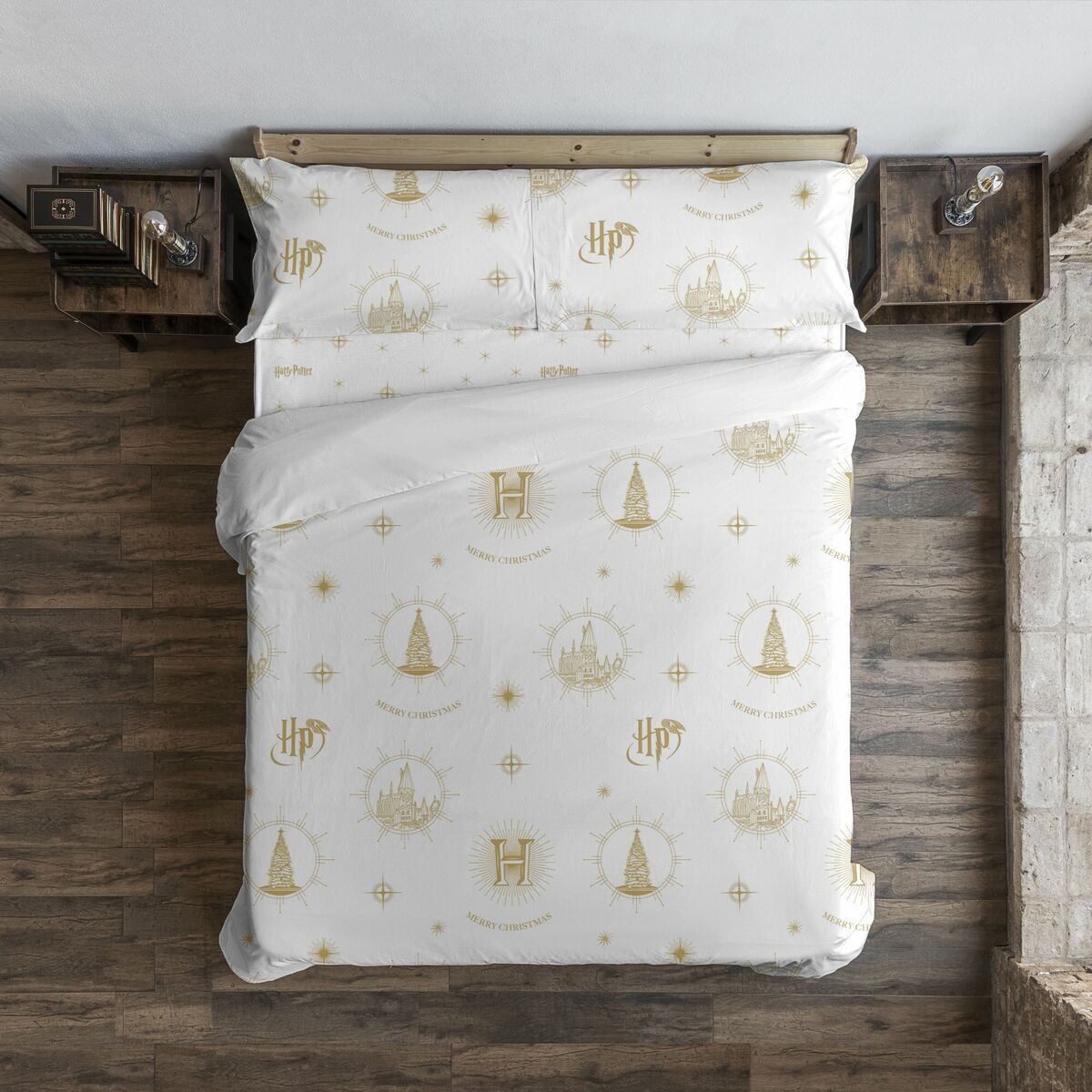 Copripiumino Harry Potter Hogwarts Gold Christmas 180 x 220 cm Singolo