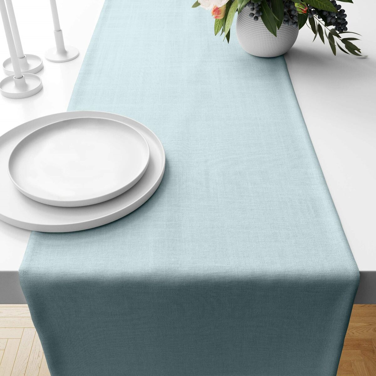 Runner da Tavolo Muaré Liso Azzurro 45 x 140 cm