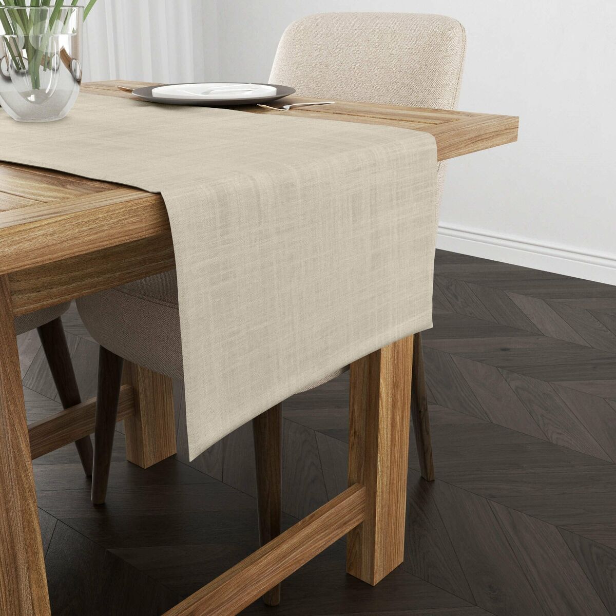 Runner da Tavolo Muaré Liso Beige 45 x 140 cm