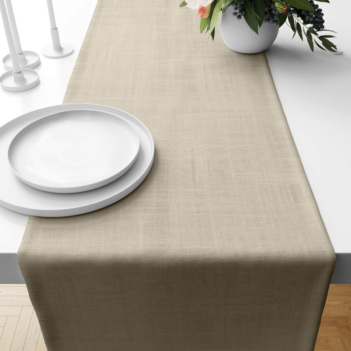 Runner da Tavolo Muaré Liso Beige 45 x 140 cm