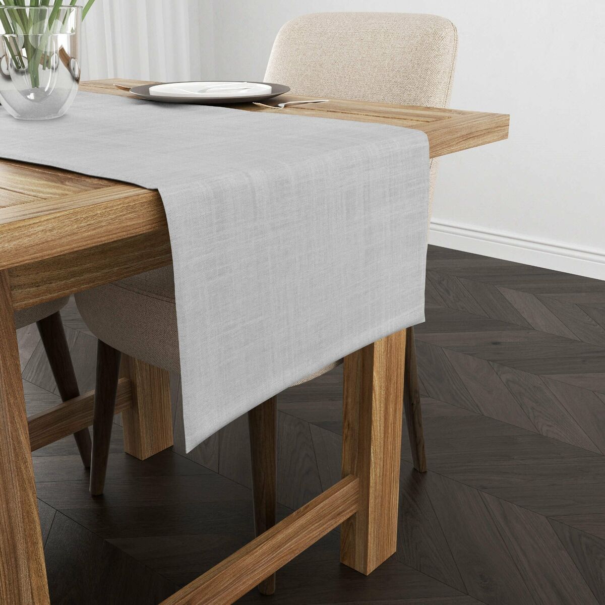 Runner da Tavolo Muaré Liso Grigio 45 x 140 cm