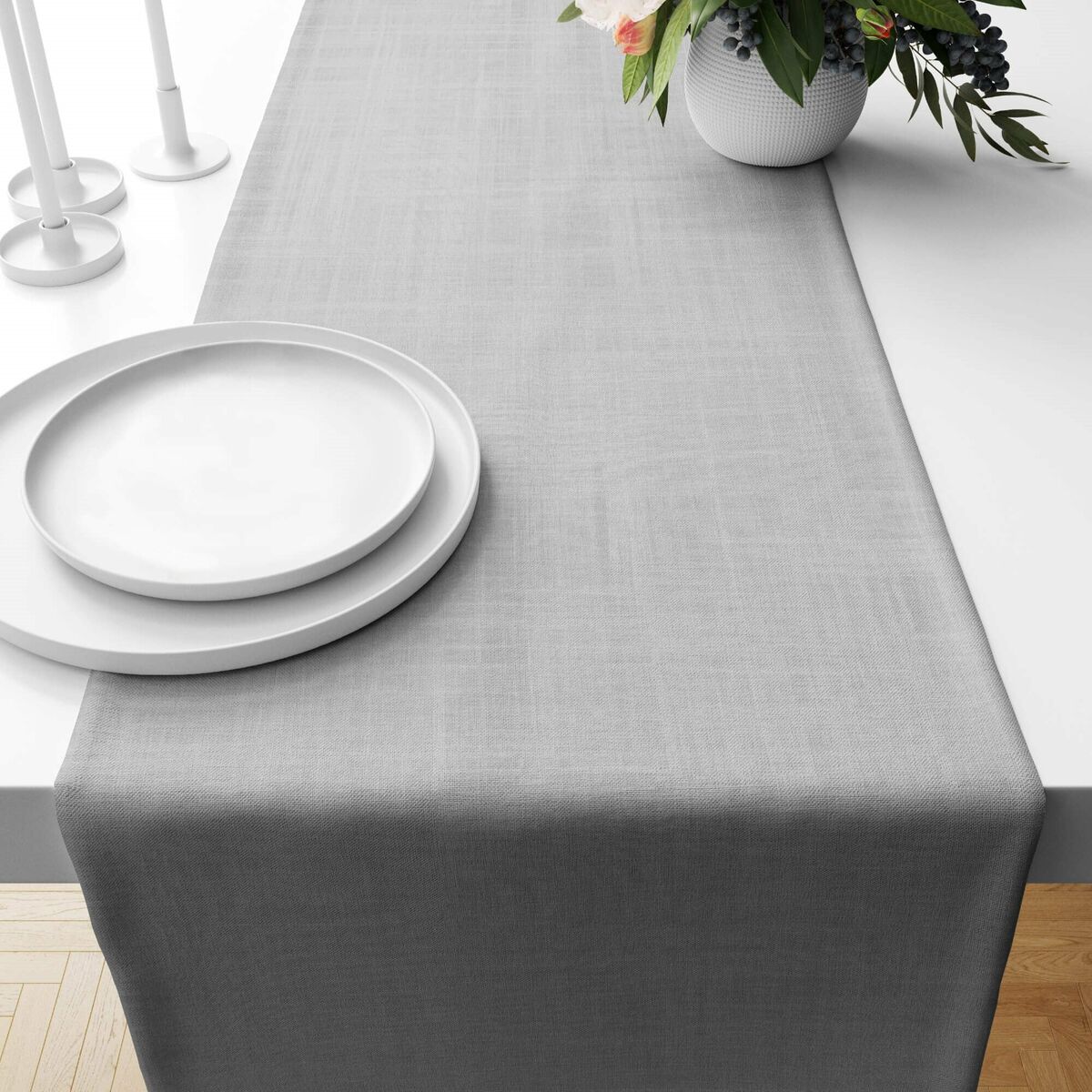 Runner da Tavolo Muaré Liso Grigio 45 x 140 cm