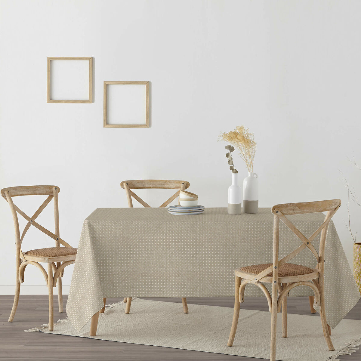 Tovaglia in resina antimacchia Belum Plumeti Bianco 140 x 140 cm
