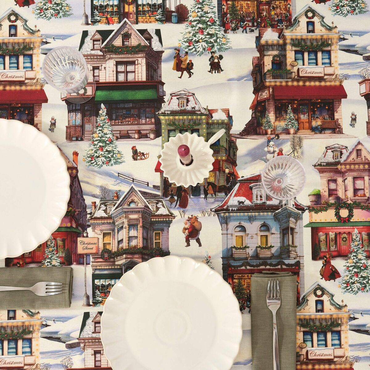 Tovaglia in resina antimacchia Mauré Christmas City 200 x 140 cm
