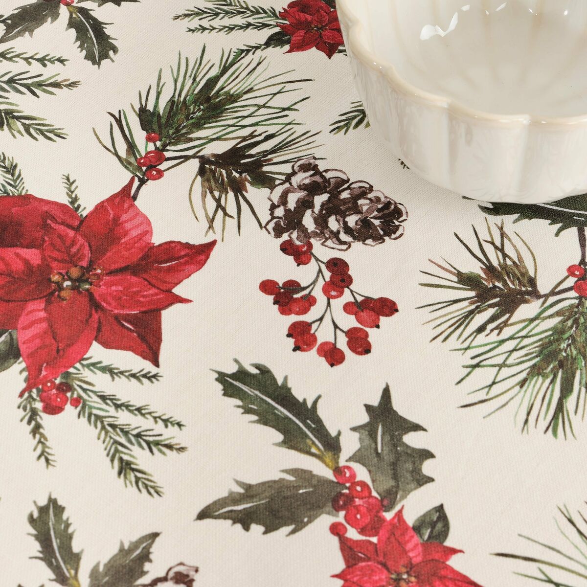Tovaglia in resina antimacchia Mauré Christmas Flowers 140 x 140 cm