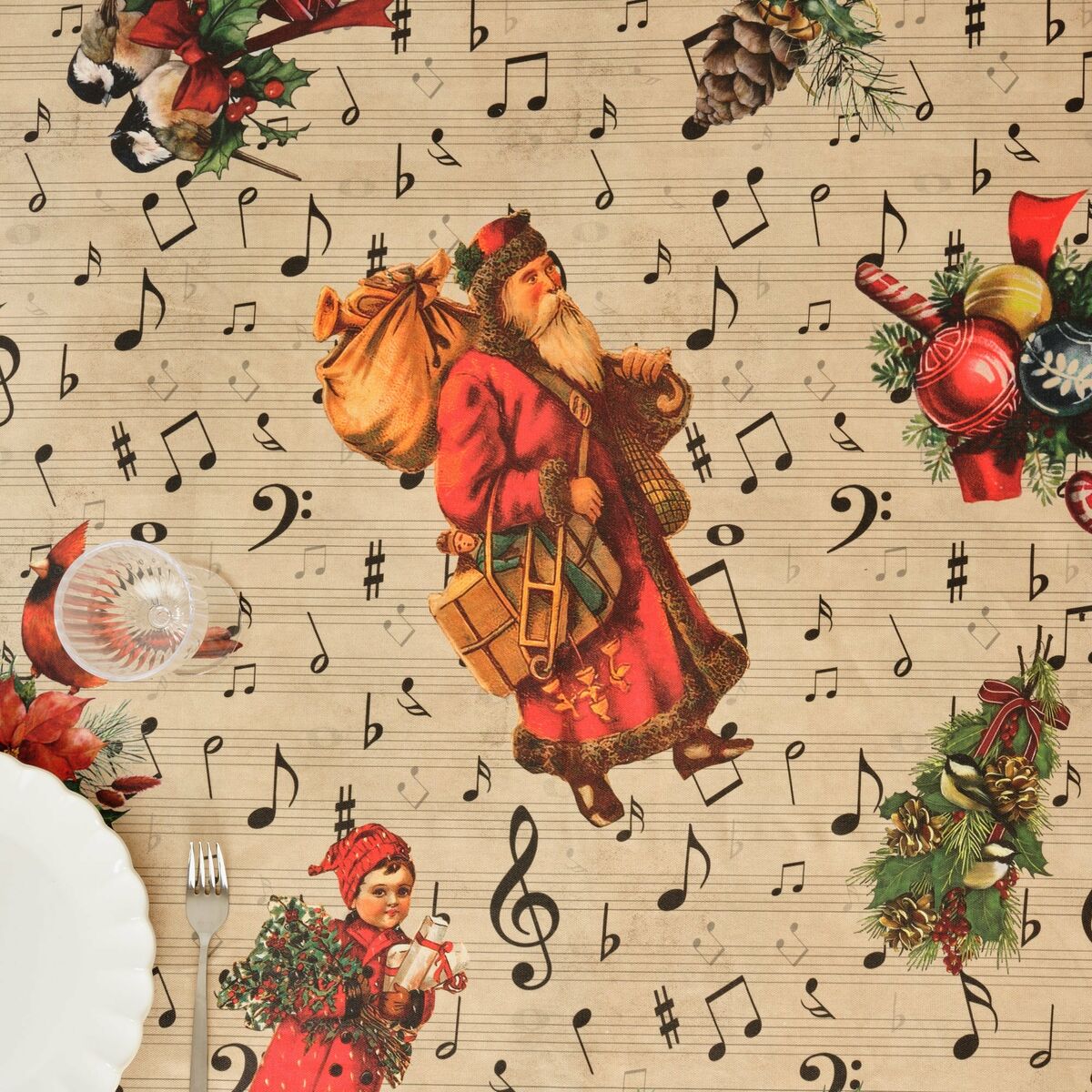 Tovaglia in resina antimacchia Mauré Christmas Sheet Music 300 x 140 cm