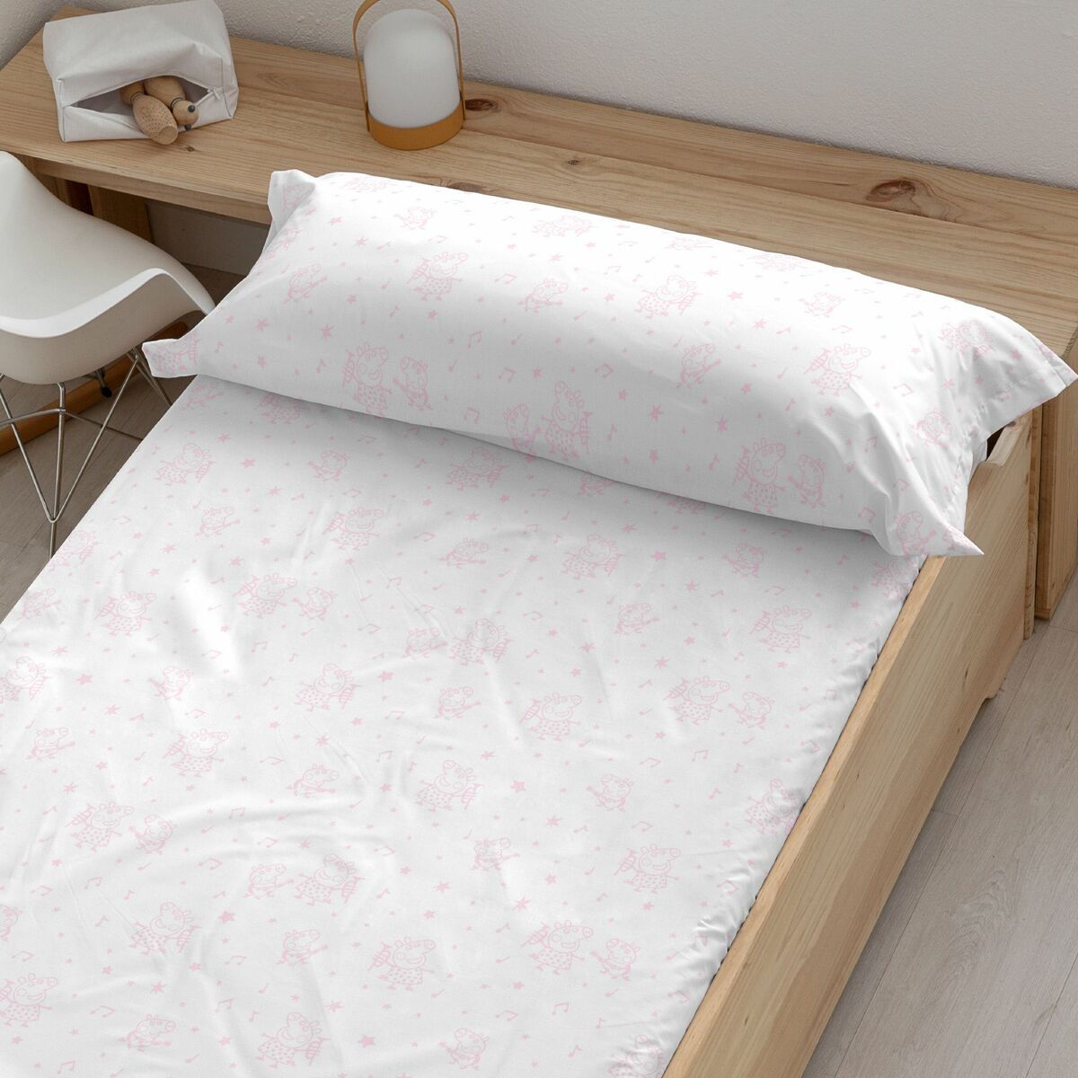 Lenzuolo con angoli aderenti Peppa Pig Bianco Rosa 105 x 200 cm