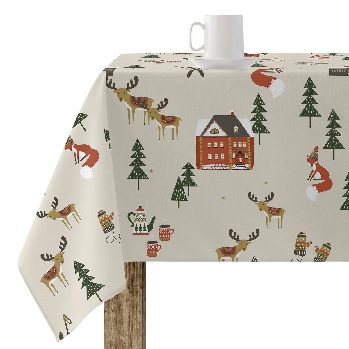 Tovaglia in resina antimacchia Mauré Merry Christmas 140 x 140 cm
