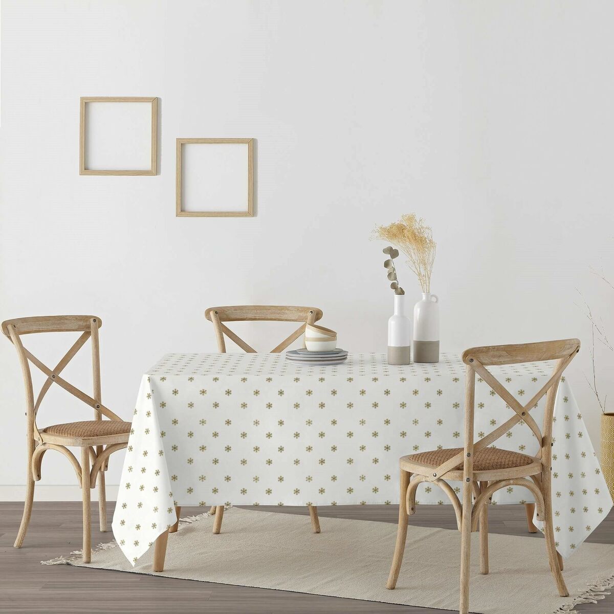 Tovaglia in resina antimacchia Mauré Snowflakes Gold 140 x 140 cm