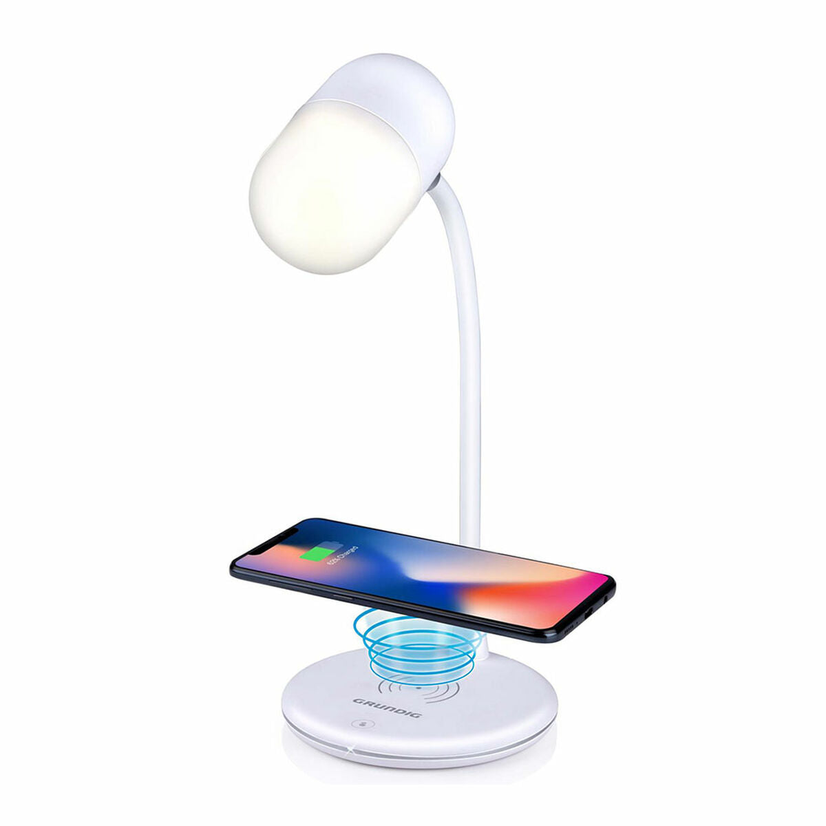 Lampada LED con Altoparlante e Caricabatterie Senza Fili Grundig Bianco Ø 12 x 26 cm Plastica 3 in 1