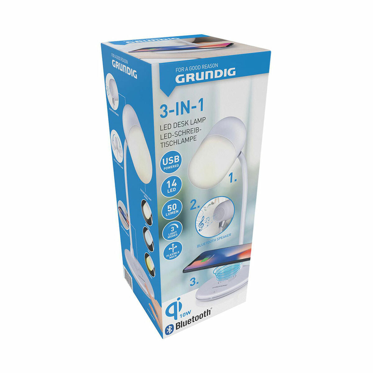 Lampada LED con Altoparlante e Caricabatterie Senza Fili Grundig Bianco Ø 12 x 26 cm Plastica 3 in 1