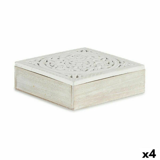Scatola Decorativa Bianco Legno 22 x 7,5 x 22 cm (4 Unità)